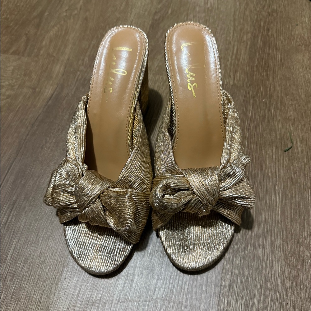 Gold Wedge Sandals with Bow